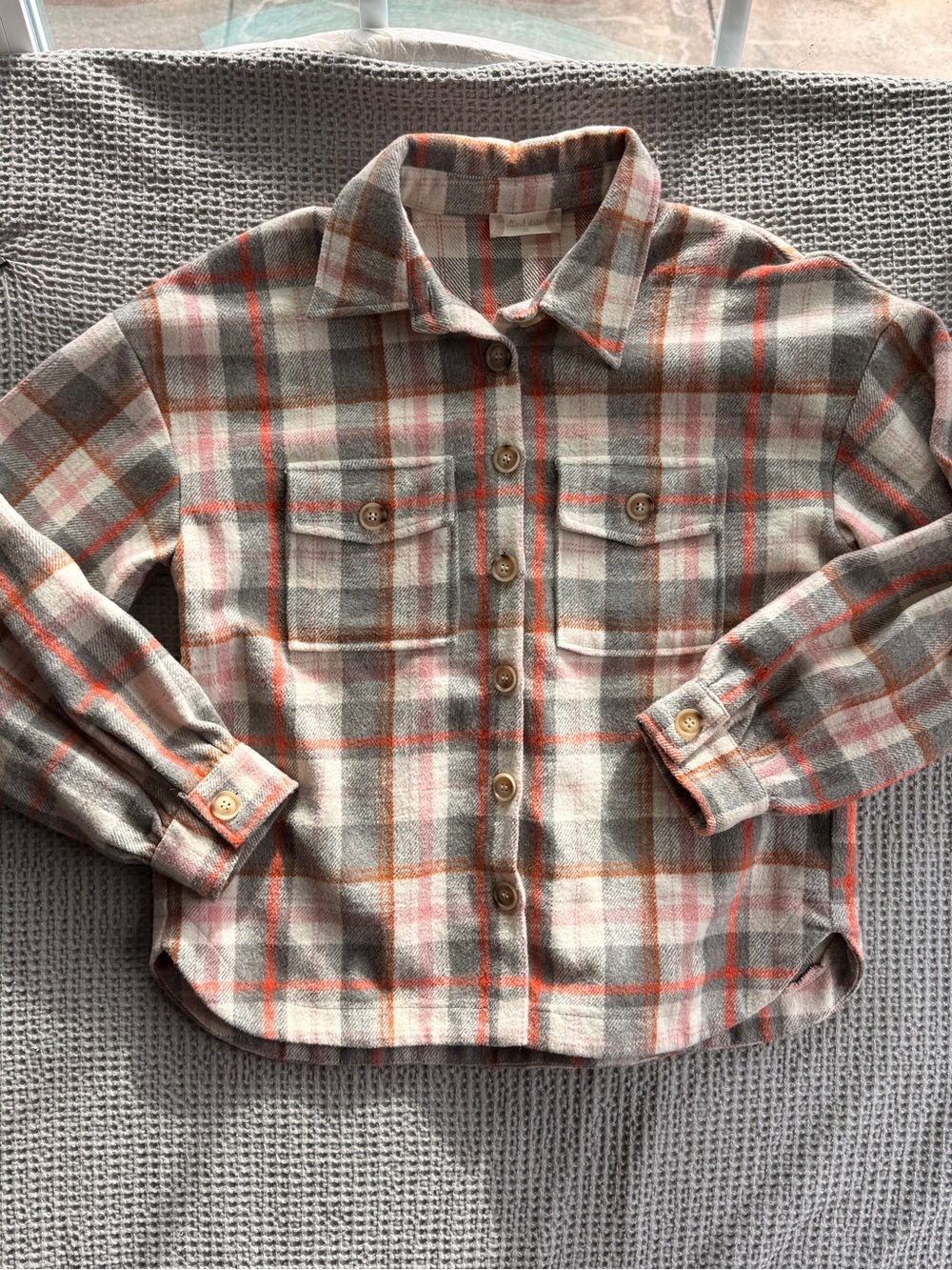 Altar'd State Plaid Button-Up Shacket in Gray & Orange
